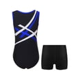 thumbnail image 2 of TSSOE Kids Girls Boys Ballet Dance Leotard with Shorts Set Gymnastics Bodysuit Unitard Biketard Blue&Black 6, 2 of 5