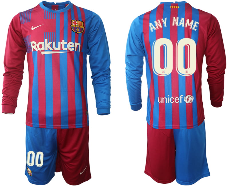 ماندالا Men 2021-2022 Club Barcelona home red blue Long Sleeve 1 Nike Soccer Jersey ماندالا