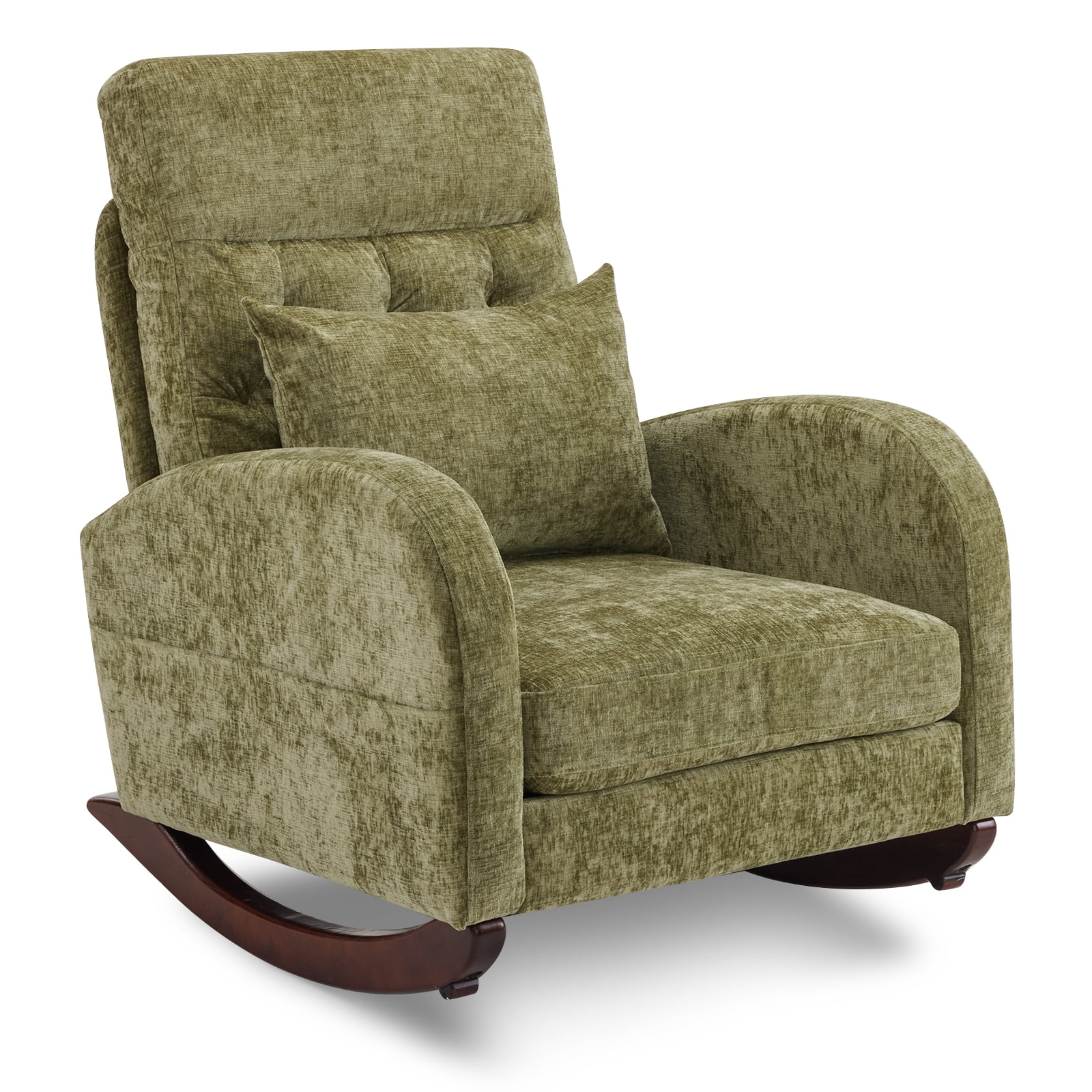 Ktaxon Rocking Accent Chair Glider Reading Chair Comfy Chenille Upholstered Single Sofa Rocker for Living Room, Nursery, Bedroom Olive Green