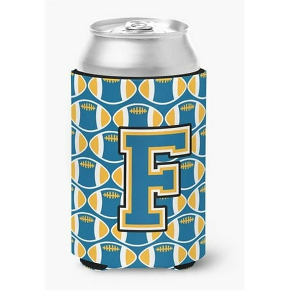 Letter F Football Blue & Gold Can or Bottle Hugger, 0.25 x 4 x 5.5 in.