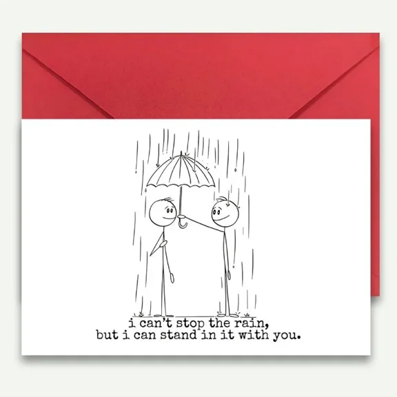 I Can't Stop the Rain Card – Heartfelt Message of Support – Cute Characters Under An Umbrella – Perfect for Friends, Family, and Loved Ones