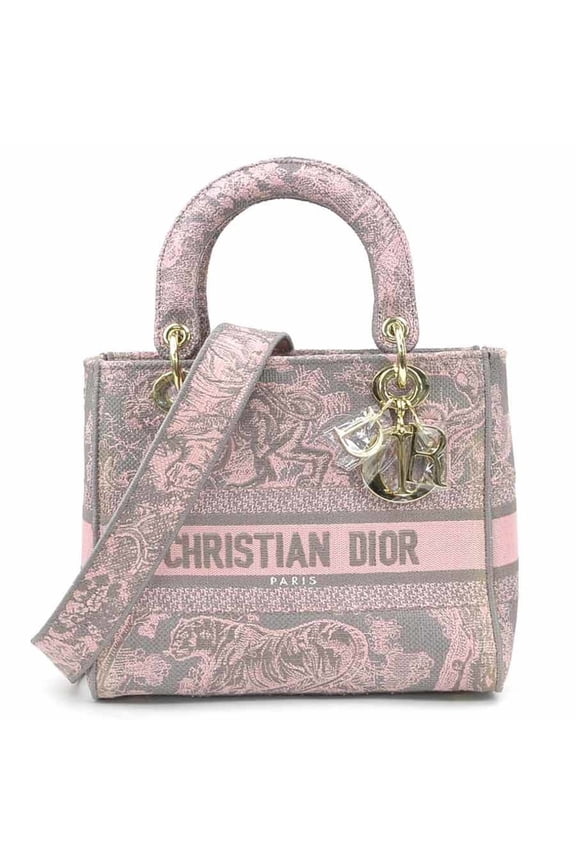 Pre-Owned Christian Dior D-Light Canvas Handbag/Shoulder Bag, Pink/Grey, Women's, 90180a