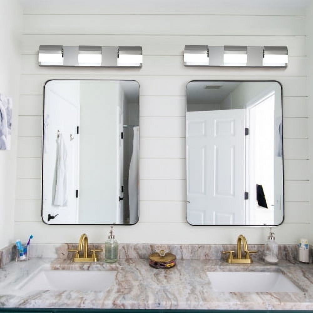 Hi-LIGHTS,3-Light Modern Bathroom LED Vanity Light With Acrylic Lampshade,Bathroom Wall Lighting for Bathroom,Dressing Room,Bedroom,Living Room(Chrome)