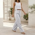thumbnail image 5 of Textilo Cotton Linen Sets for Women 2 Piece Sleeveless Crewneck Crop Top and Wide Leg Drawstring Pants Elastic High Waisted Outfit Travel Lounge Summer Vacation Loose-Fit Walking Wear,White L, 5 of 6