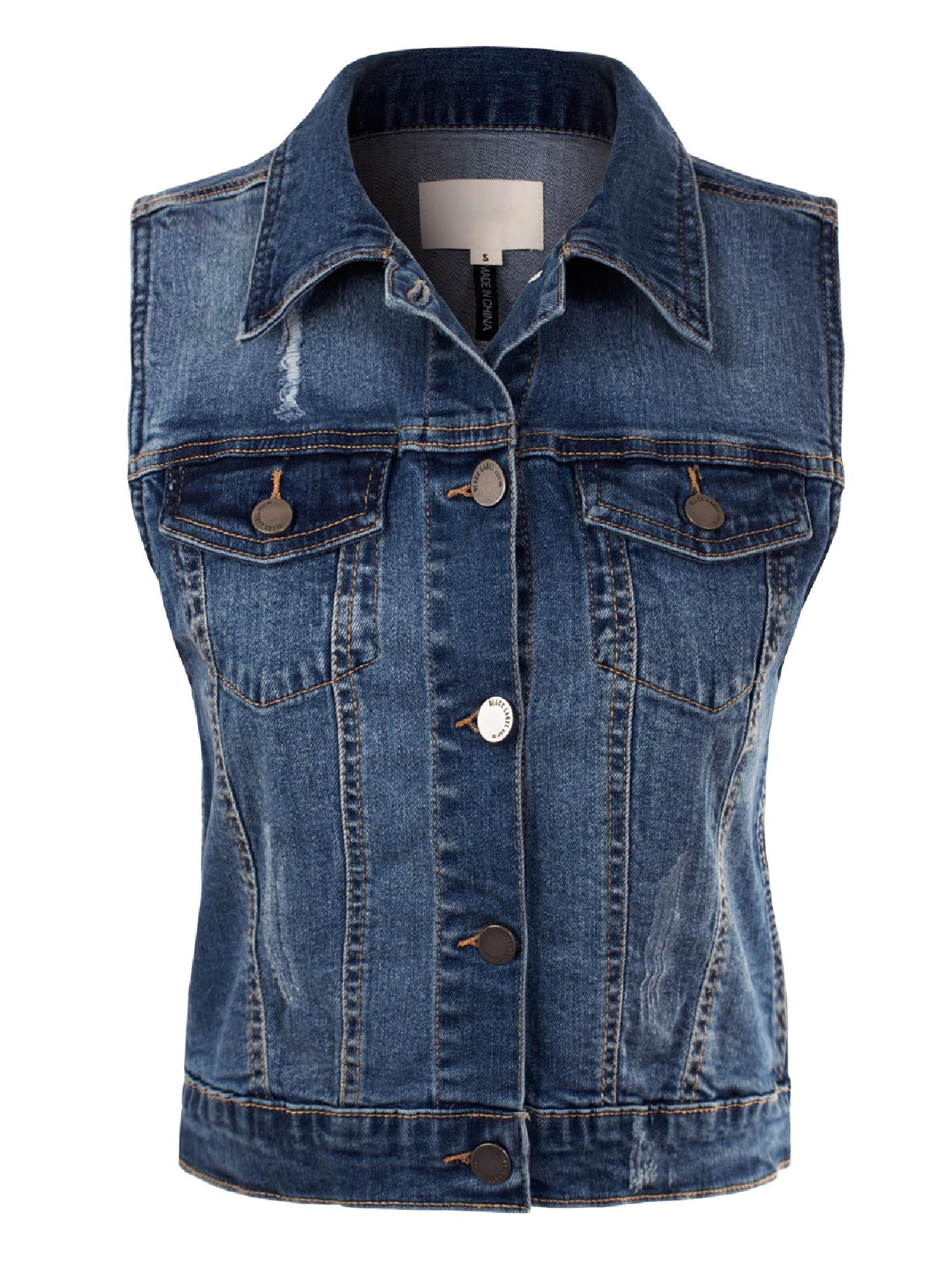 FashionMille Women Button Up Sleeveless Distressed Jean Denim Vest Jacket