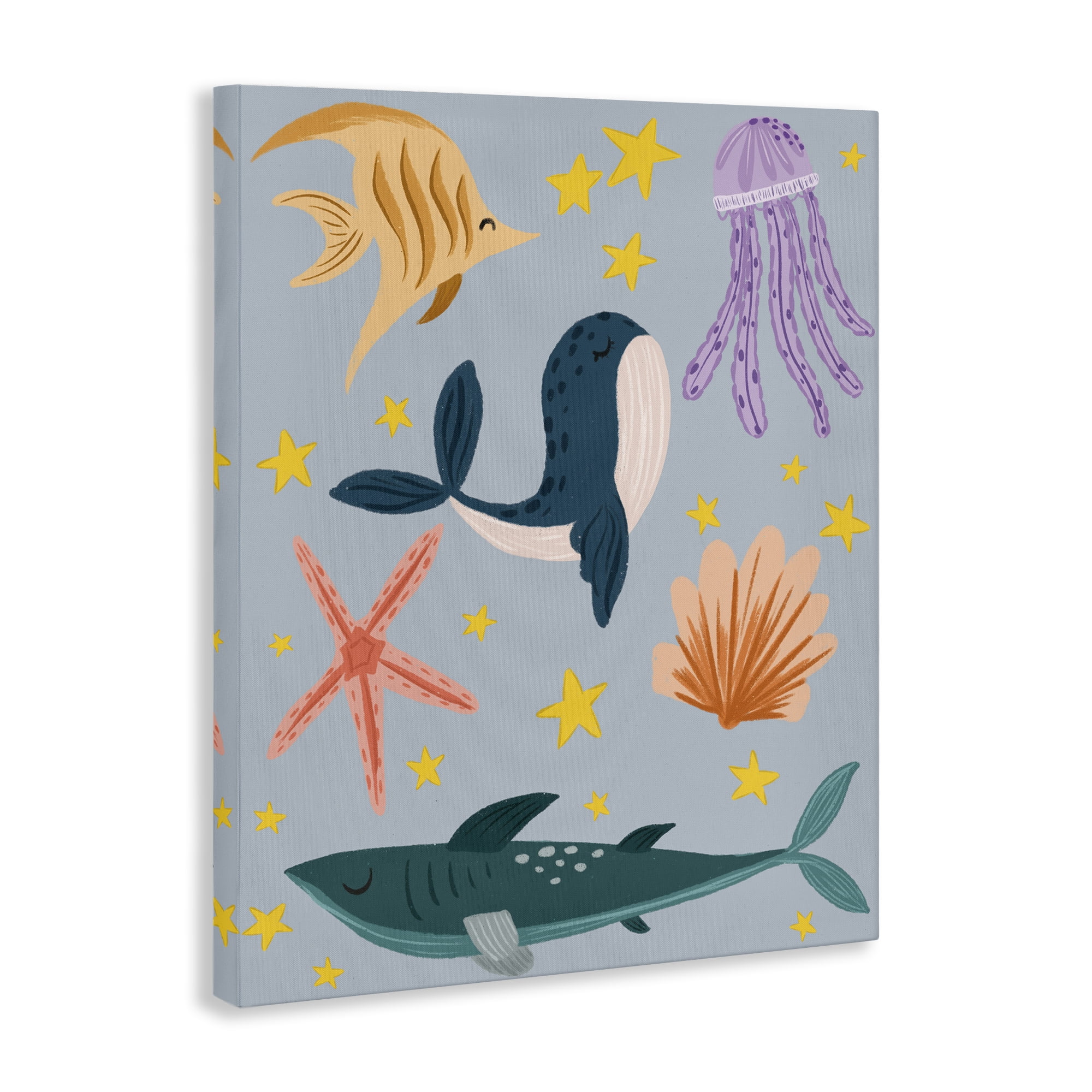 Stupell Industries Whimsical Marine Creatures Animals Painting Wrapped Canvas Art Print Wall Art, 24 x 30