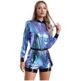 thumbnail image 2 of Eandarui Womens Metallic Shiny Astronaut Jumpsuit with Waist Belt Boyshorts Bodysuit for Halloween Blue 3XL, 2 of 7