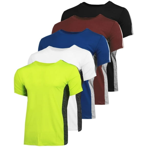 BROOKLYN VERTICAL Mens 5-Pack Quick Dry-Fit Moisture Wicking Active Athletic Performance T-Shirt