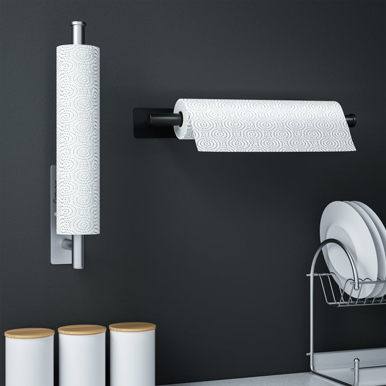 BWE Wall Mount Kitchen Paper Towel Holder Bulk-Self-Adhesive Under Cabinet in Matte Black