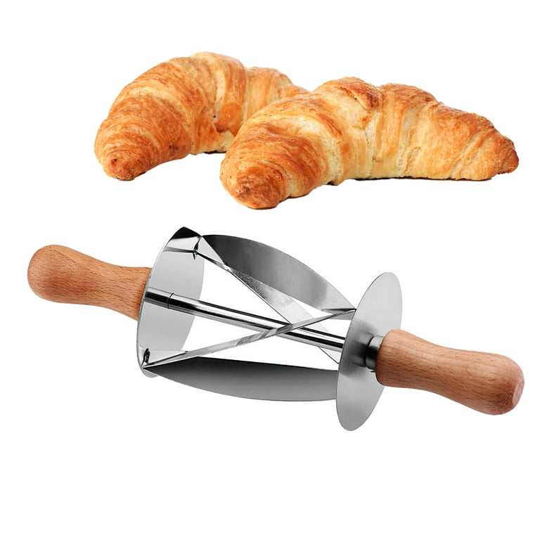 GLDZI Croissant Cutter Stainless Steel Roller Slices Croissant Maker with Oaken Handle Rolling Dough Cutter Kitchen Baking Tools, Size: 20, Other