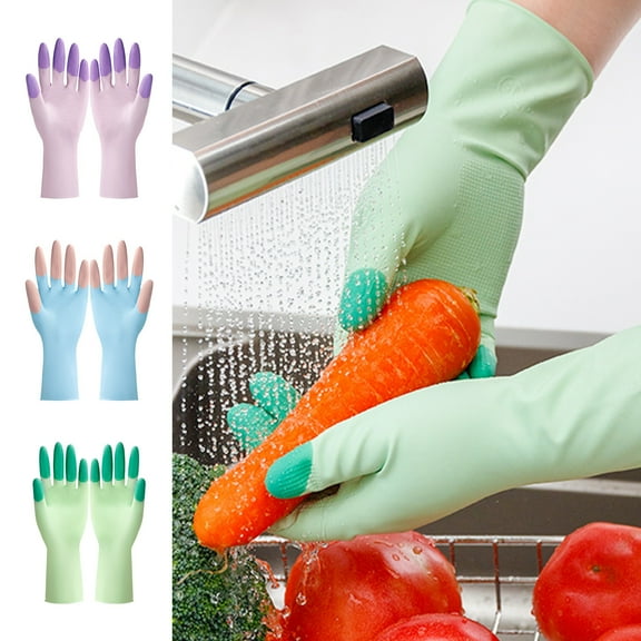 Emulsion Dishwashing Gloves | Non-Slip Waterproof Rubber Cleaning Gloves | Thickened Leakproof Protective Handwear | Blue Green | 2 Pack | 32x15cm Household Laundry
