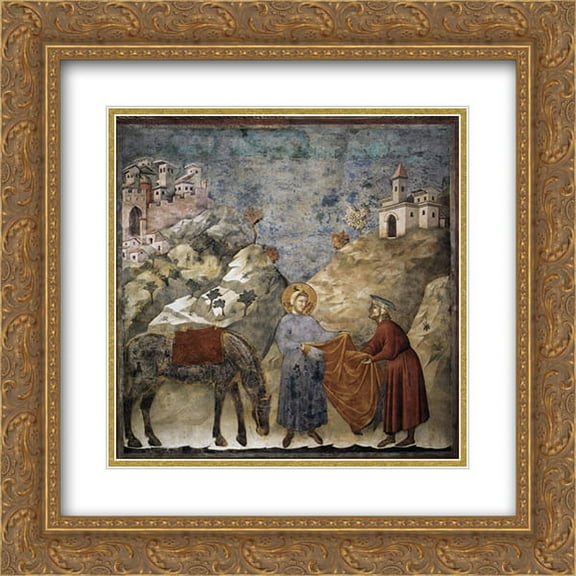 Giotto 2x Matted 20x20 Gold Ornate Framed Art Print 'St. Francis Giving his Mantle to a Poor Man'