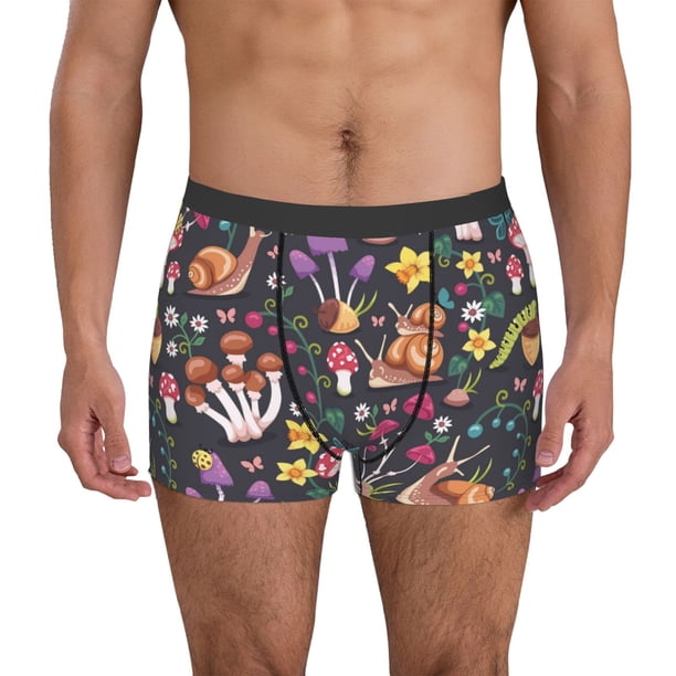 Fotbe Mushrooms Snails Butterflies Calzoncillos Tipo Boxer con Bolsa de Soporte Total para Hombre, X-Temp Fresco, Transpirable y de Secado Rápido-Large