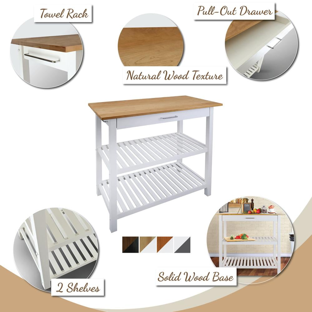 Kitchen Island Bar Station with Hardwood Counter Top - Slate Gray