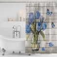 thumbnail image 2 of Blue Tulip Shower Curtain Set - 48" x 72" Washable Bathtub Curtain with 12 Hooks, Vintage Spring Floral Retro Art Butterfly Wooden Waterproof Fabric Stall Shower Curtains for Bathroom/Bathtub Décor, 2 of 6