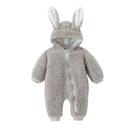 

Beiwei Baby Loose One Piece Fleece Romper Thicken Casual Hooded Jumpsuit Long Sleeve Home Onesies Gray 73cm