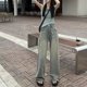 thumbnail image 3 of Mujer Otoño Invierno simplicidad suelta Color sólido cintura alta apariencia delgada pierna ancha ropa de mujer moda todo-fósforo pantalones vaqueros, 3 of 4