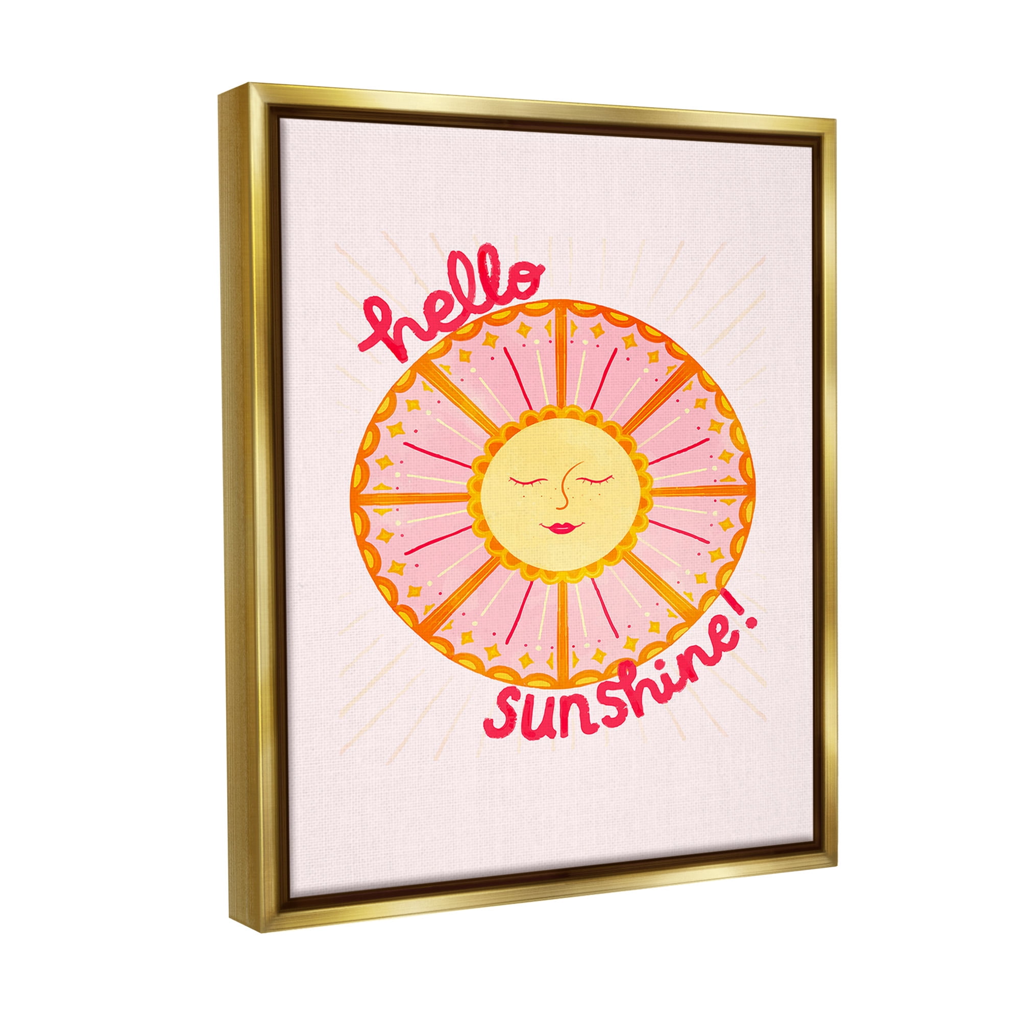 Stupell Industries Geometric Hello Sunshine Landscape Painting Gold Floater Framed Canvas Art Print Wall Art, 17 x 21