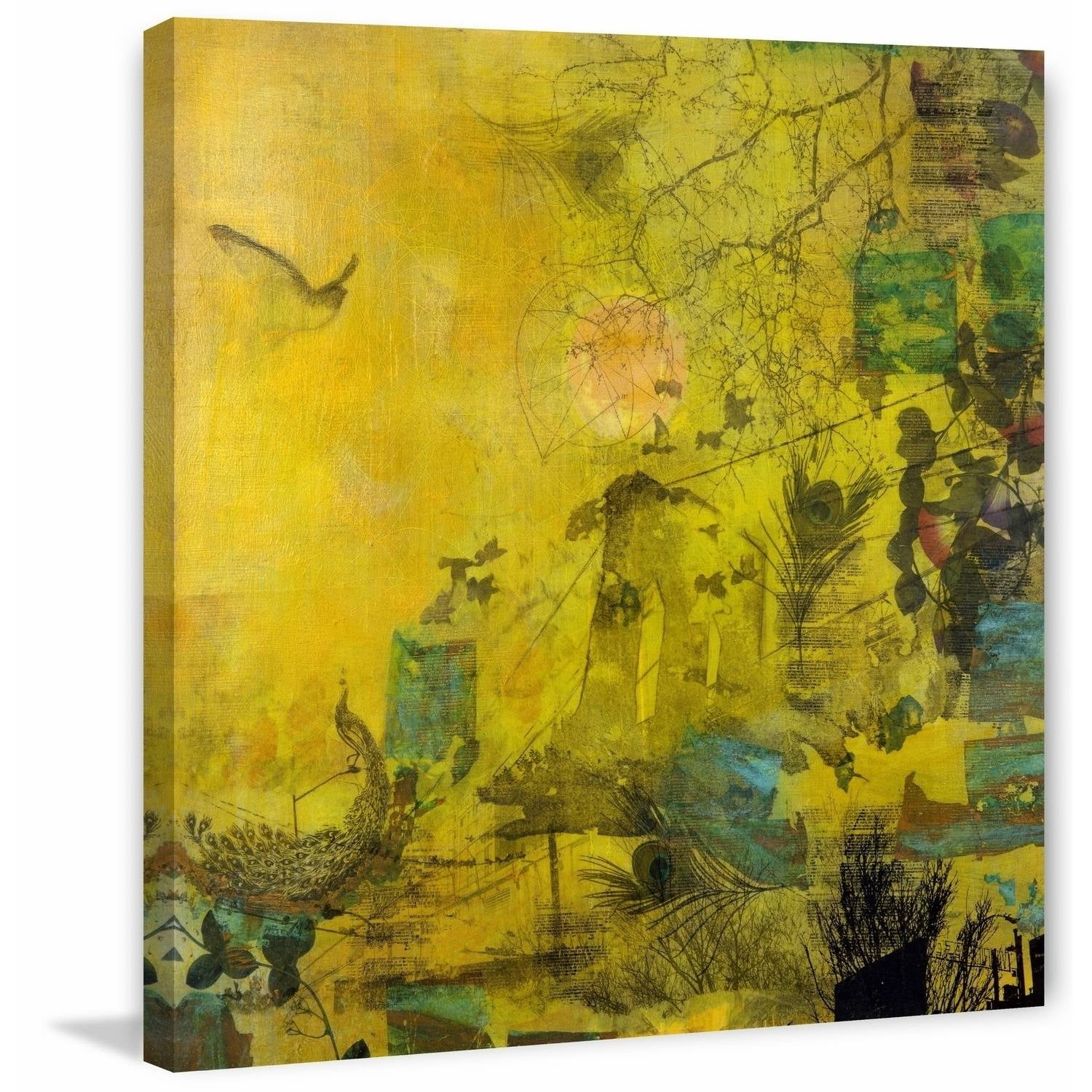 "Bird in a Yellow Haze" Painting Print on Wrapped Canvas