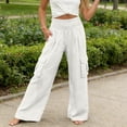 thumbnail image 2 of Pxxlle Cargo Pants for Women Elastic Waisted Palazzo Pant Casual Wide Leg Trousers for Hiking Outdoor White XL, 2 of 8