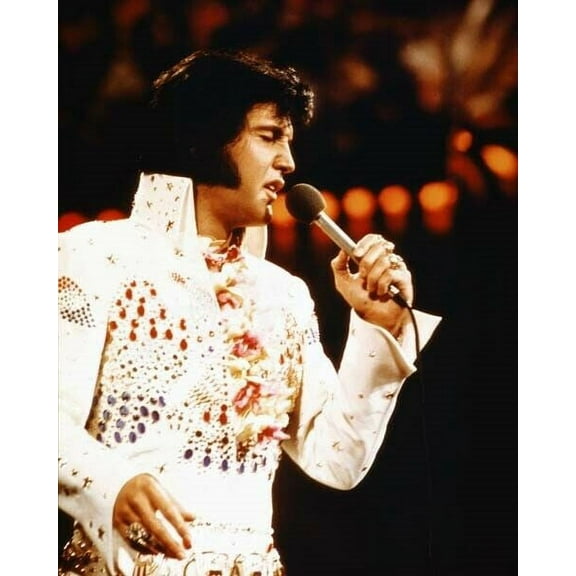 Elvis Presley The King wears one of his Las Vegas white jumpsuits 8x10 photo