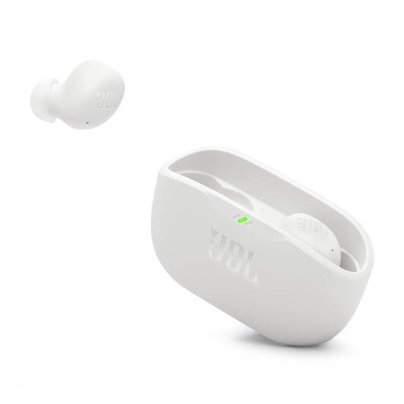 Refurbished JBL Vibe Buds 2 True Wireless Noise Cancelling Earbuds, Pure Bass Sound, White, IP54 Water Resistant, 40H Playback
