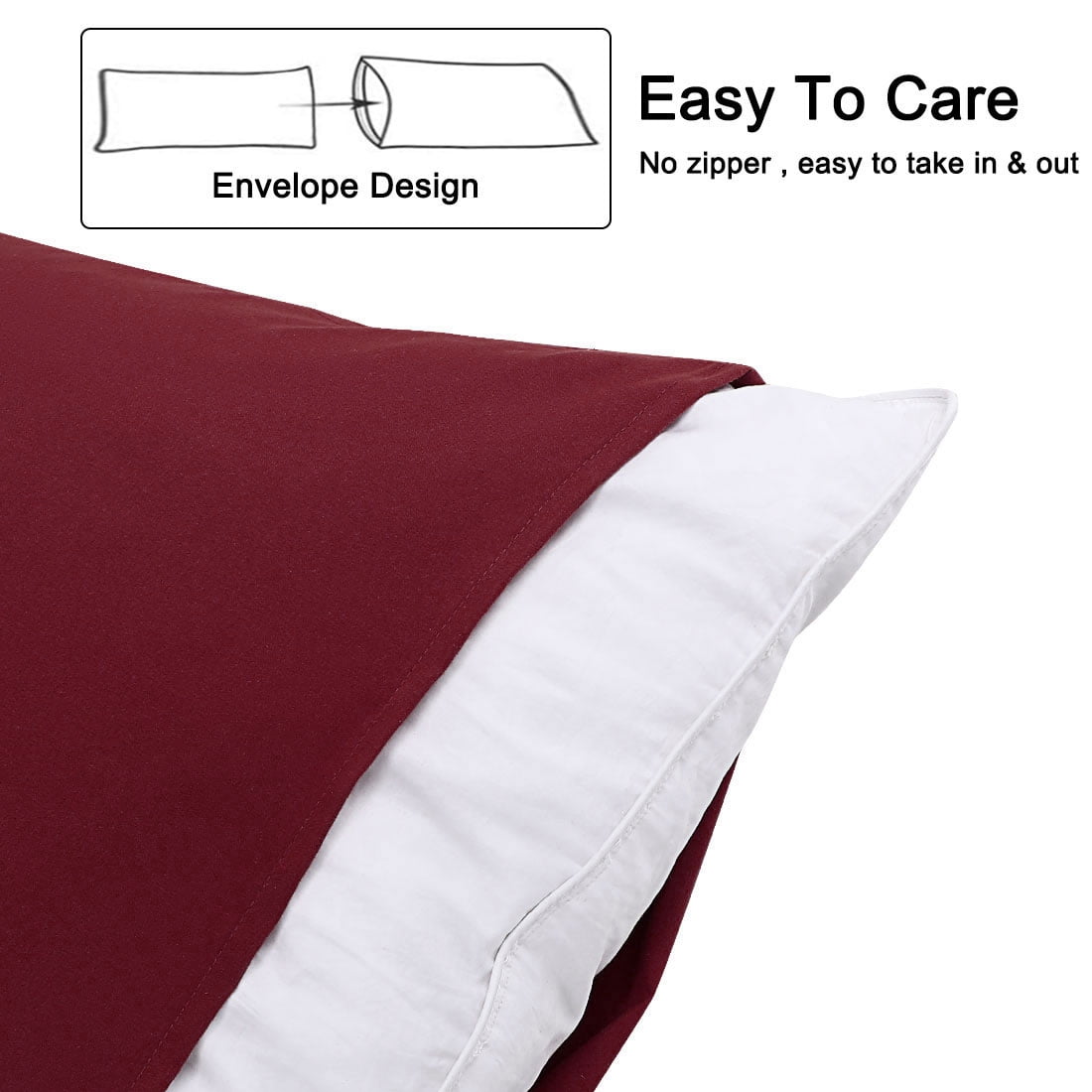 Unique Bargains Microfiber Solid Body Pillow Cover, 20" x 54", Burgundy