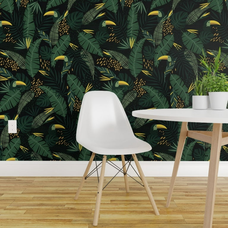 Peel & Stick Wallpaper 12ft x 2ft - Dark Green Tropical Hawaiian Palm  Leaves Toucan Bird Large Scale Abstract Botanical Custom Removable Wallpaper  by Spoonflower 