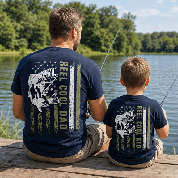 Reel Cool Dad Reel Cool Kid Matching Fishing Shirts, Bass Fishing Dad Gift, Father And Son Matching Outfit, Fisherman Family Shirt