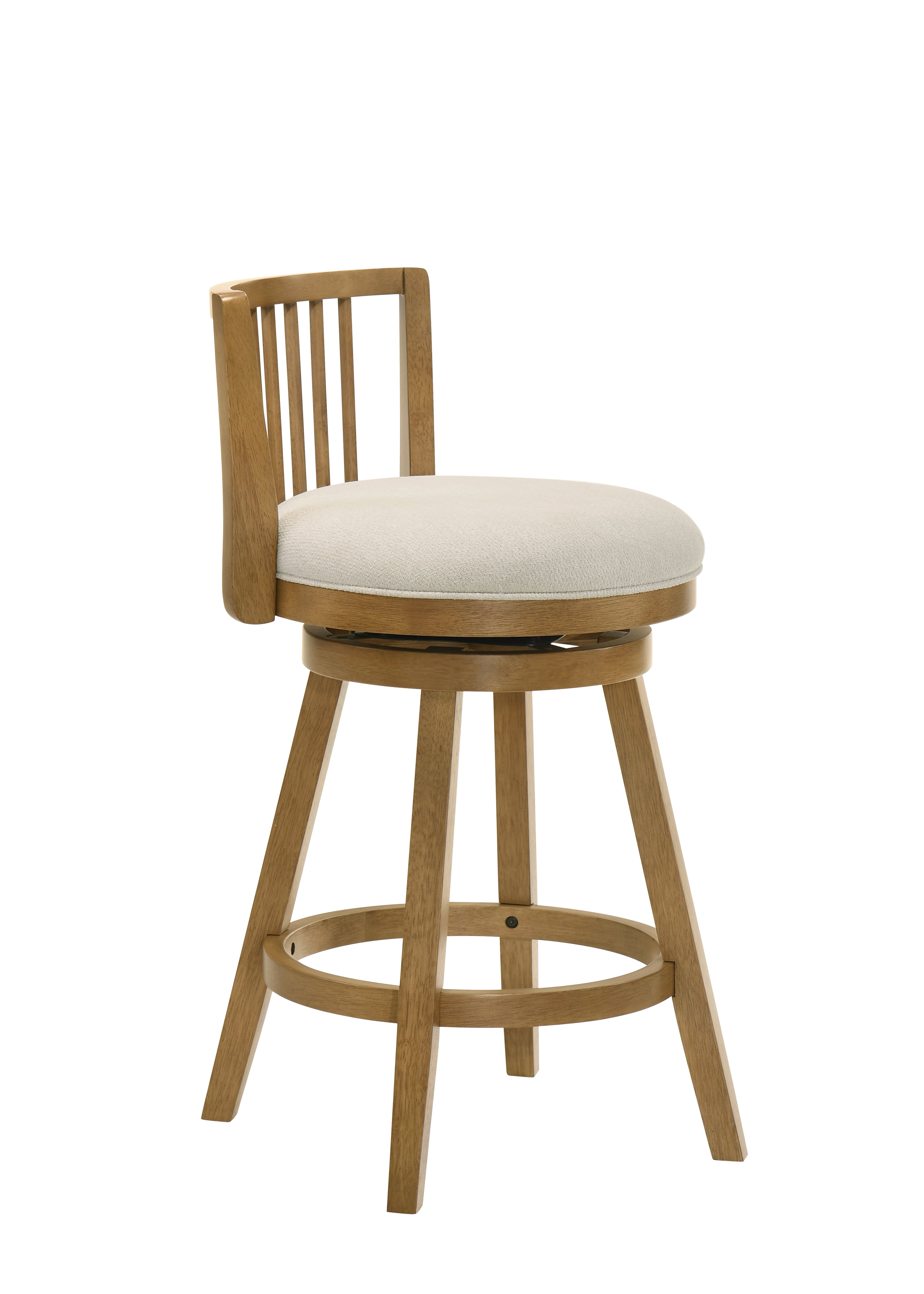 Harper 30 in. Amber Glow Bar Height Rubberwood Swivel Barstool with Ivory Fabric Seat - Set of 2
