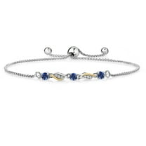 Gem Stone King 925 Sterling Silver and 10K Yellow Gold Blue Created Sapphire and White Lab Grown Diamond Tennis Bracelet for Women (0.46 Cttw, Fully Adjustable up to 9 inch)