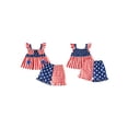 thumbnail image 2 of Loicainy Baby Toddler Girl 4th of July Clothes 6 12 18 24 Months 2T 3T 4T Star Stripe Print Flutter Sleeve Tank Tops and Ruffle Hem Shorts Summer Outfits Set, 2 of 9