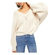 FREE PEOPLE Womens Beige Long Sleeve V Neck Sweater Size: M