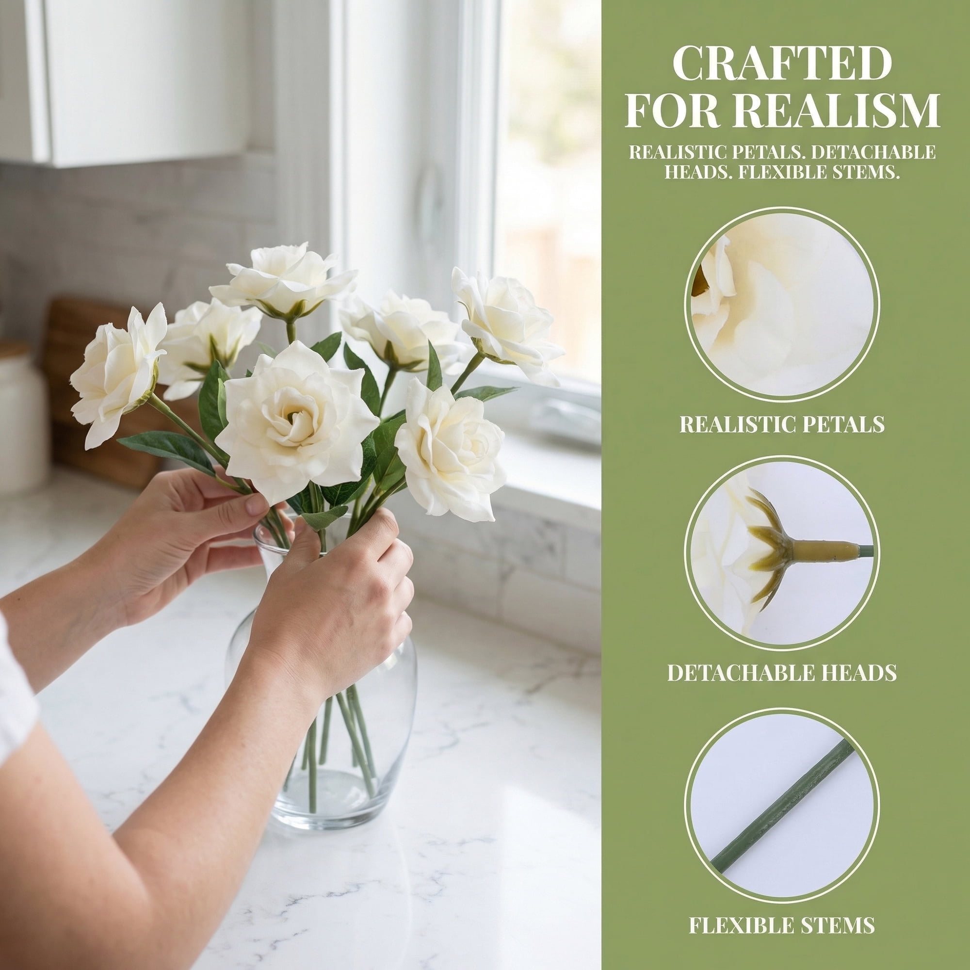 Unique Bargains Artificial Roses Bouquet Silk Rose with Detachable Flower [White]