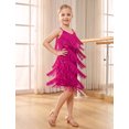 thumbnail image 5 of IDOPIP Kids Girls 1920s Flapper Dress Tassels Sequins Fringe Latin Dance Dress 1920s Gatsby Halloween Party Ballroom Dance Costumes 7-8 Years Hot Pink, 5 of 6
