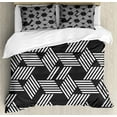 thumbnail image 1 of Grey Duvet Cover Set King Size, Abstract Art with Stripes and Hexagons Geometrical Irregular Design Illustration, 3 Piece Bedding Set with 2 Pillow Shams, Dark Grey White, by Ambesonne, 1 of 3