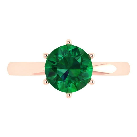 Solitaire Engagement Ring for Women - 2ct Simulated Emerald in 18K Rose Gold Promise Ring