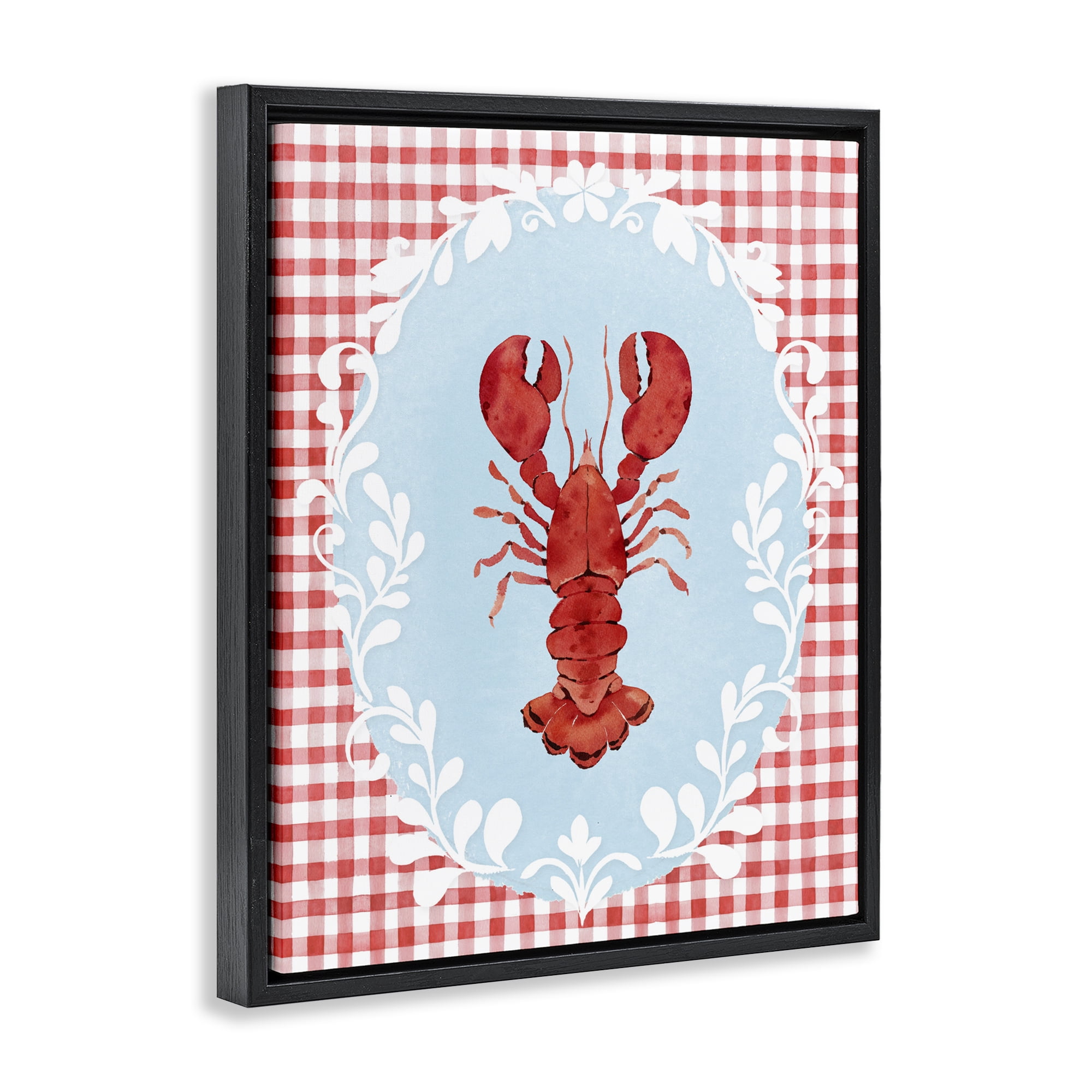Stupell Industries Lobster with Red Plaid Black Framed Floater Canvas Wall Art, design by Heather Lee Chan