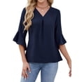 thumbnail image 3 of Women'S 3/4 Length Sleeve Tops Summer Dressy Casual Blouses Work Shirts Chiffon V Neck Outfits Navy Blue M, 3 of 9