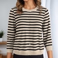 thumbnail image 2 of Wang6 Women Lightweight Oversize Cardigans Sweaters Trendy Long Sleeve Button down Knit Sweater Fall Crew Neck Striped Printed Knitted Outwear Tops Black XXL, 2 of 6