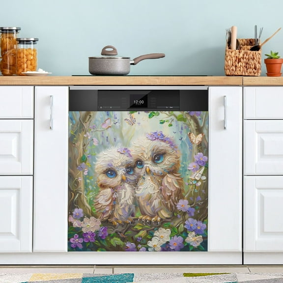 Dishwasher Magnet Cover Magnetic Fridge Door Cover Home Kitchen Decor Cute Owls in Forest 23"x 26"