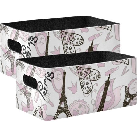 Shukong Paris Eiffel Tower Seamless Storage Basket, 2 Pack Felt Storage Bin Collapsible Organizer for Office Closet