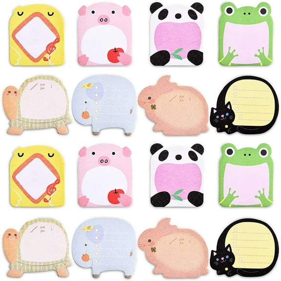16 Pack Self Sticky Notes, Cute Animals Shaped Cartoon Sticky Notes, Colorful Animal Sticky Memo Notes for Students Home Office Bookmarks