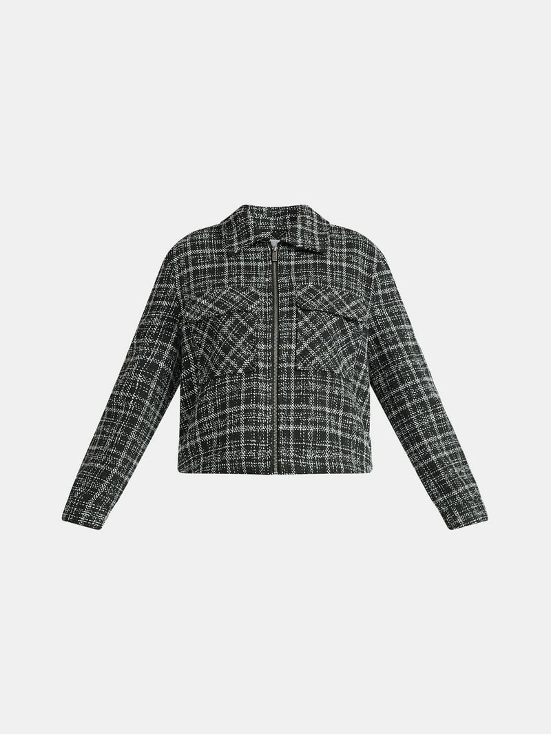 Time and Tru Women's Tweed Zip Jacket, Midweight, Sizes XS-XXXL