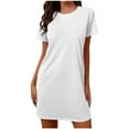 thumbnail image 6 of Stamzod Sleep Shirts for Women Solid Color Crewneck Summer Night Dress Sleepwear Short Sleeve Casual Nightgowns for Women White XXL, 6 of 6