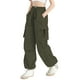 thumbnail image 1 of Pantalones cargo SANGTREE para niños y niñas, cintura alta y elástica, color verde militar, 1 of 4