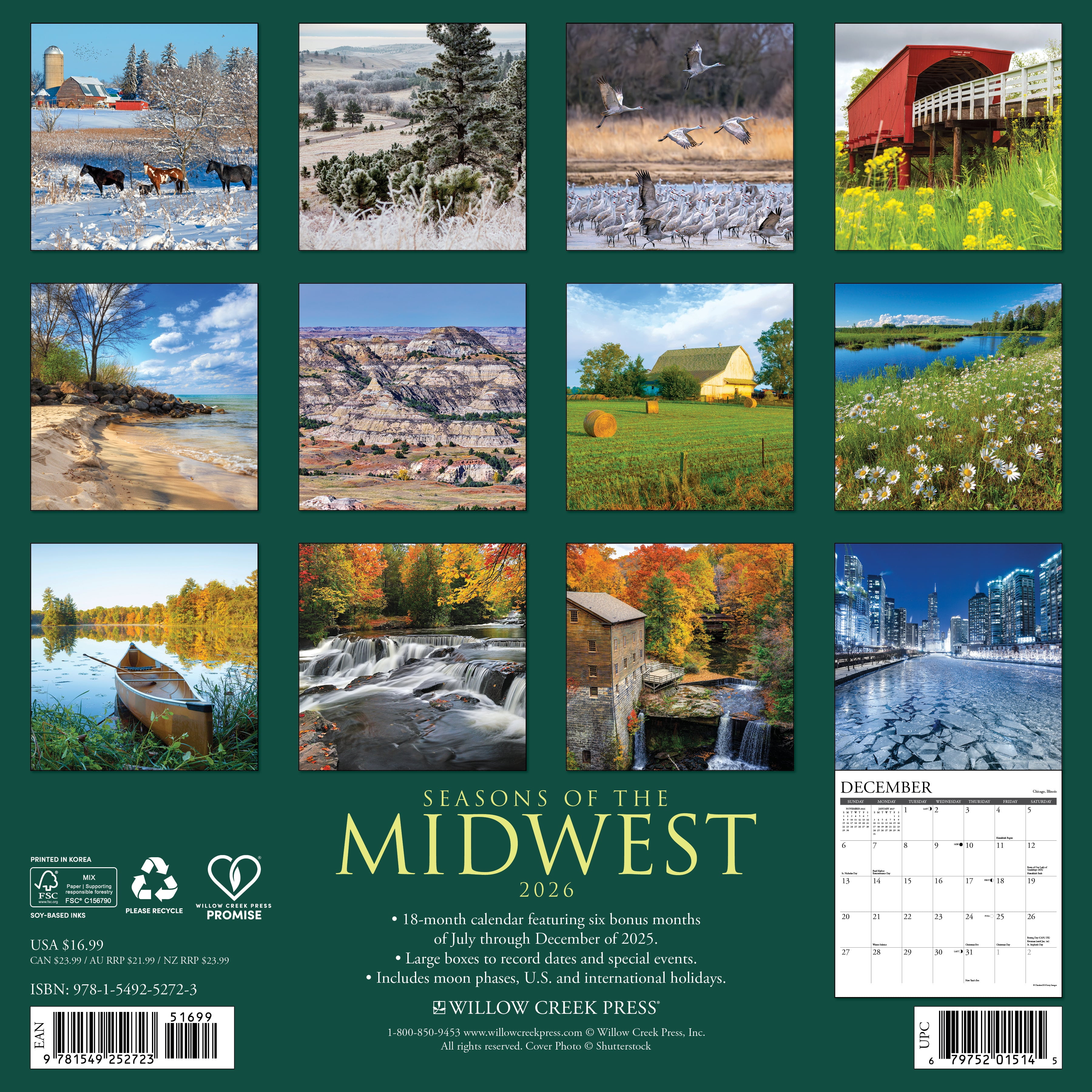 Seasons of the Midwest 2026 Wall Calendar, (Paperback)