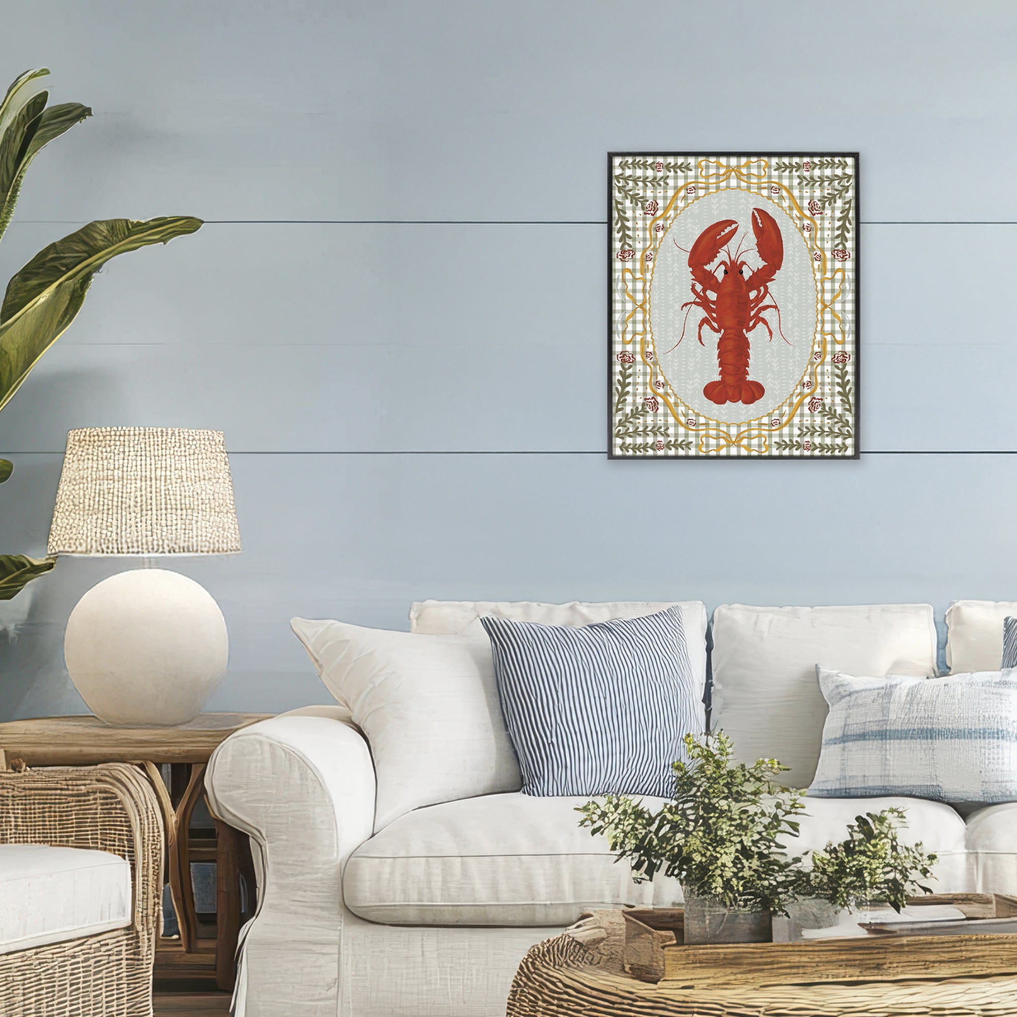 Stupell Industries Lobster with Gingham Kitchen Charm Black Framed Giclee Art, design by Vero Illustrates