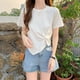 thumbnail image 3 of Camiseta de manga corta Irregular para mujer, Top corto de cintura alta con diseño Masty de nicho de media manga, verano, 3 of 6