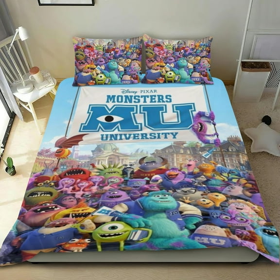 Monsters, Inc. Franchise Themed Bed Sheet Set Three Piece Set 53x79 In ches Comfortable And Skin Friendly Unique Design Creating A Star Studded Night Home Decor Gifts For Family Friends fans